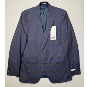 Bar III Men's Slim-Fit Wool Blend Suit Jacket Navy Plaid 38L $425